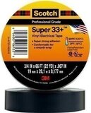 Scotch® Super 33+ Vinyl Electrical Tape, 3/4 in x 66 ft, 1-1/2 in Core, Black, 100 rolls/Case (Ca...