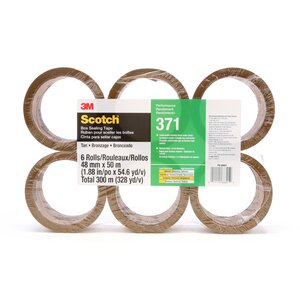 Scotch® Sealing Tape 371, Tan, 48 mm x 50 m, 36/Case, ConvenientlyPackaged