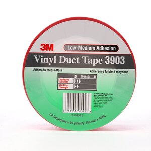 3M™ Vinyl Duct Tape 3903, Red, 2 in x 50 yd, 6.5 mil, 24 per case, Individually Wrapped Conveniently Packaged
