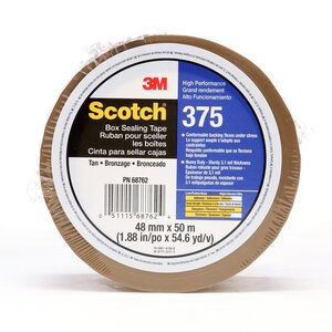 Scotch® High Performance Box Sealing Tape 375 Tan, 48 mm x 50 m, 36 Individually Wrapped Rolls Per Case, Conveniently Packaged