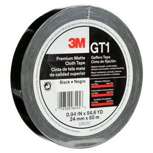 3M™ Premium Matte Cloth (Gaffers) Tape GT1, Black, 24 mm x 50 m 11 mil, 48 rolls per case