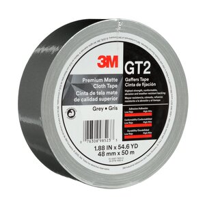 3M™ Premium Matte Cloth (Gaffers) Tape GT2, Grey, 48 mm x 50 m, 11 mil,  24 rolls per case