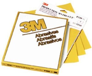3M™ Gold Abrasive Sheet, 02551, P320 grade, 3 2/3 in x 9 in, 100 sheets
per pack, 5 packs per case