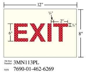 3M™ Photoluminescent Film 6900, Shipboard Sign 3MN113PL, 12 in x 8 in,
EXIT, 10/Package