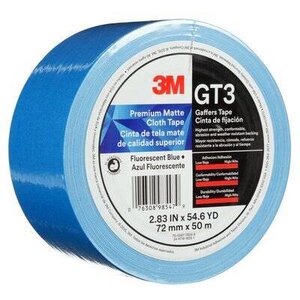 3M™ Premium Matte Cloth (Gaffers) Tape GT3, Fluorescent Blue, 72 mm x 50 m 11 mil, 16 rolls per case