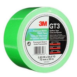 3M™ Premium Matte Cloth (Gaffers) Tape GT3, Fluorescent Green, 72 mm x 50 m 11 mil, 16 rolls per case