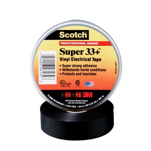 Scotch® Super 33+ Vinyl Electrical Tape, 3/4 in x 52 ft, Black, 10 rolls/carton, 100 rolls/Case