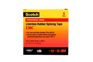 Scotch® Linerless Rubber Splicing Tape 130C, 1-1/2 in x 30 ft, Black, 1 roll/carton, 12 rolls/Case