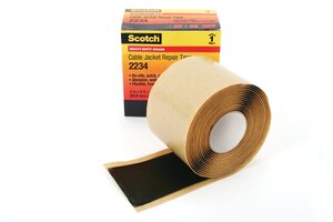Scotch® Cable Jacket Repair Tape 2234, 2 in x 6 ft, Black, 1 roll/carton, 10 rolls/Case