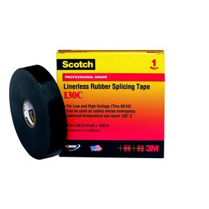 Scotch® Linerless Rubber Splicing Tape 130C, 1 in x 30 ft, Black, 1 roll/carton, 24 rolls/Case