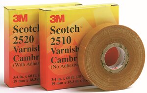 Scotch® Varnished Cambric Tape 2520, 3/4 in x 60 ft, Yellow, 1 roll/carton, 20 rolls/Case