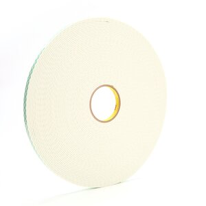 3M™ Double Coated Urethane Foam Tape 4008, Off White, 1/2 in x 36 yd, 125 mil, 18 rolls per case