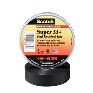 Scotch® Super 33+ Vinyl Electrical Tape, 2 in X 36 yd, 1 in Core, Black, 1 roll/carton, 25 rolls/Case