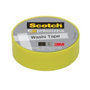 Scotch® Expressions Washi Tape C314-GRN2, 0.59 in x 393 in (15 mm x 10 m) Pastel Green