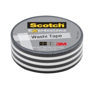 Scotch® Expressions Washi Tape C314-P43, .59 in x 393 in (15 mm x 10 m) Black Stripe