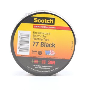 Scotch® Fire-Retardant Electric Arc Proofing Tape 77, 1-1/2 in x 20 ft, Black, 1 roll/carton, 10 rolls/Case