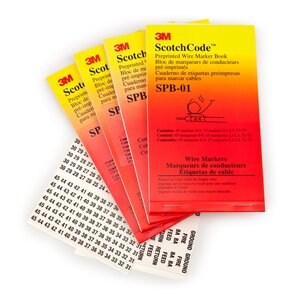 3M™ ScotchCode™ Pre-Printed Wire Marker Book SPB-15-AS1, black print on a white background highlights the characters