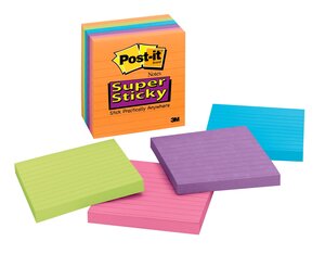 Post-it® Super Sticky Notes 675-6SSAN, 4 in x 4 in (101 mm x 101 mm)Marrakesh Collection, Lined, 6 Pads/Pack