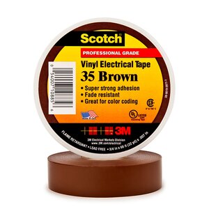 Scotch® Vinyl Color Coding Electrical Tape 35, 3/4 in x 66 ft, Brown, 10 rolls/carton, 100 rolls/Case
