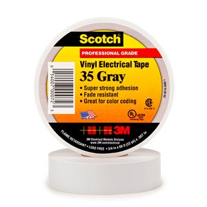 Scotch® Vinyl Color Coding Electrical Tape 35, 3/4 in x 66 ft, Gray, 10 rolls/carton, 100 rolls/Case