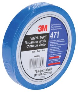 3M™ Vinyl Tape 471, Blue, 3/4 in x 36 yd, 5.2 mil, 48 rolls per case, PN36409, Individually Wrapped Conveniently Packaged