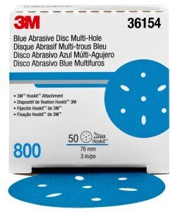 3M™ Hookit™ Blue Abrasive Disc 321U Multi-hole, 36154, 3 in, 800, 50 discs per carton, 4 cartons per case