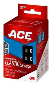 ACE™ Elastic Bandage, 207333, 3 in x 63.6 in (1.7 yds) (7.6 cm x 1.6 m),
Black w/Metal Clips